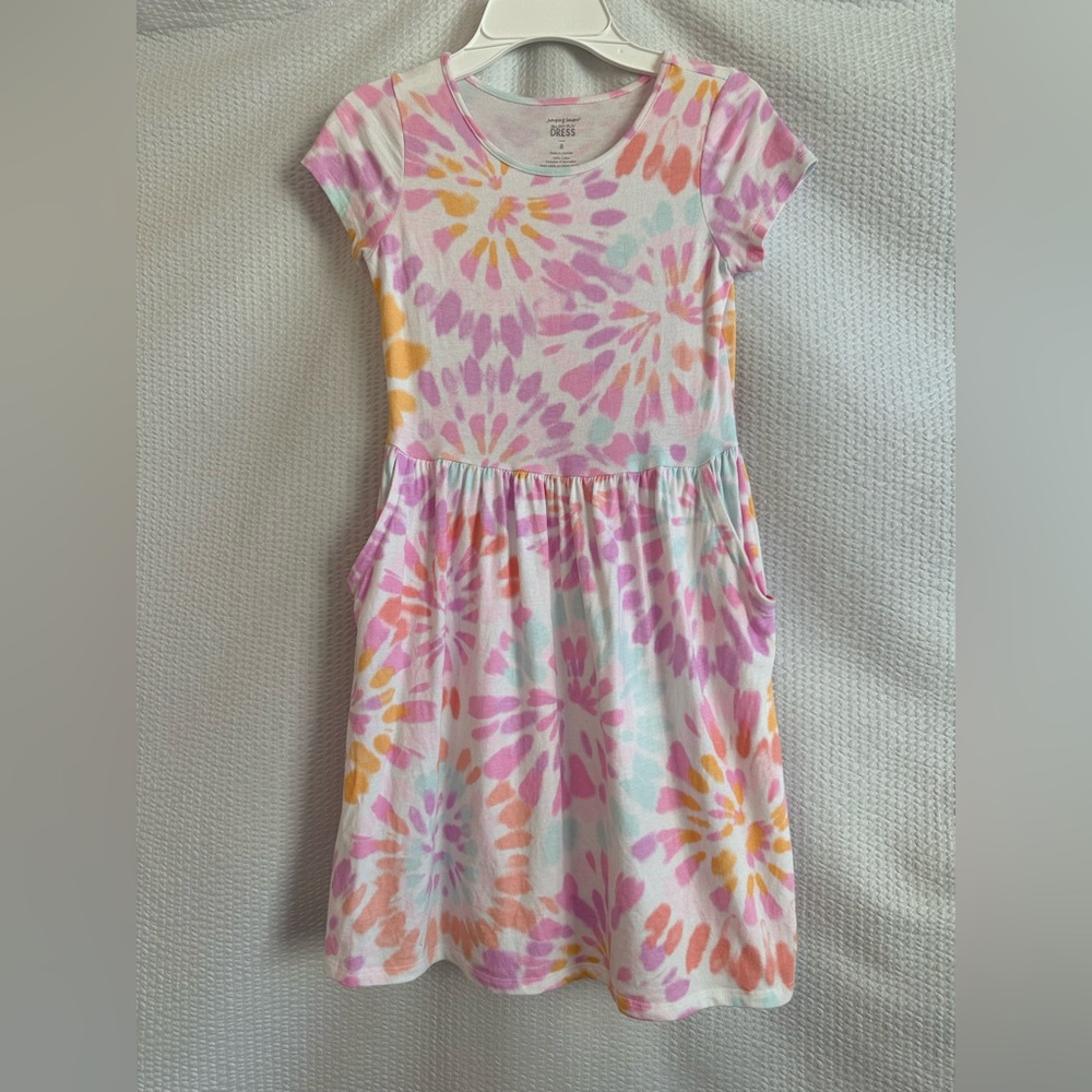 Jumping Beans Girls Pink Purple Orange Green Tie-Dye Short Sleeve Dress Size: 8